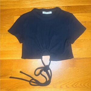 We The Free Black Tie Front Crop Top XS Boho Y2K Cutout Tee